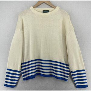 CRICKET Sweater Womens M Striped Jumper Crewneck Pullover Cotton Off White VTG